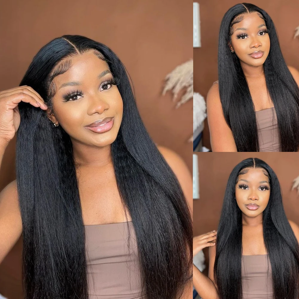 13x4 Kinky Straight Lace Frontal Human Hair PrePlucked With Baby Hair Free/Three Part Only Lace Frontal Kinky Straight For Women