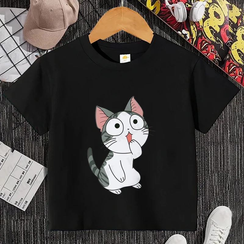 Cute Cat Printed Kids T Shirt Girls Boys Cartoon T-Shirt Summer Casual Short Sleeve T-Shirt Comfortable Funny Children Clothes