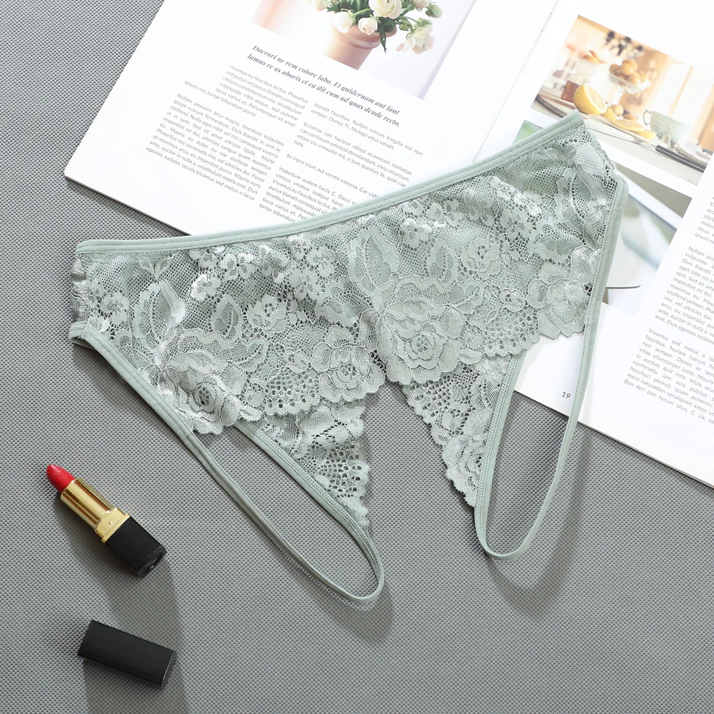 1piece Women's Panties Sexy Lace Hollow Out Thong Lingerie Open Crotch Underwear Lady's Crotchless Women Panties Female Underwear Lace Panties Womens Underwear