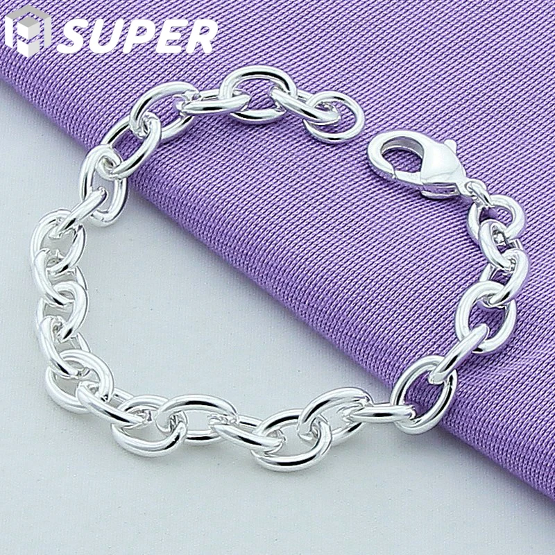 

925 Sterling Silver 8 Inch Basic Chain Bracelet For Woman Men Charm Wedding Engagement Party Fashion Jewelry