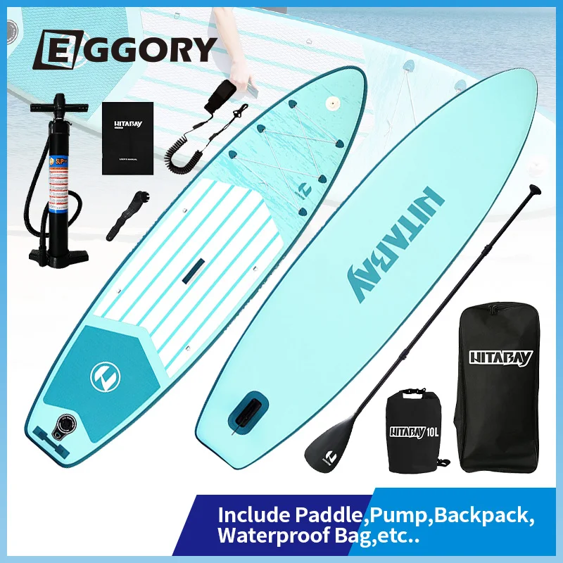EGGORY Sup Paddle Surf Board Non-Slip Inflatable Standup Paddle board Longboard Padel Accessories Paddle Pump Waterproof Bag eggory inflatable stand up paddle board include paddle double action pump backpack waterproof bag wide stance non slip sup board