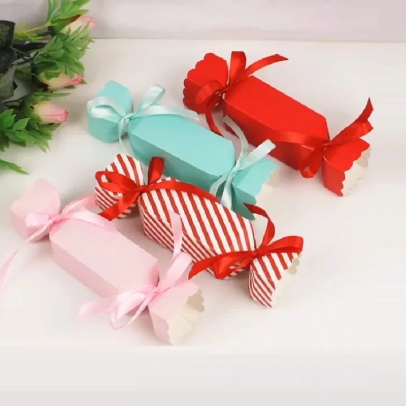 Candy Box For Christmas Ribbons DIY Sweets Chocolate Cookies Decoration Party Gift Xmas Wedding Paper Packaging Boxes 20pcs