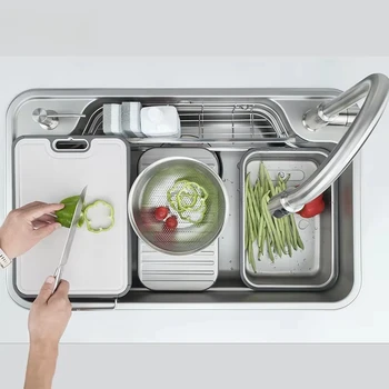 อุปกรณ์ครัวสไตล์โมเดิร์นพร้อมอ่างล้างจานสแตนเลส 304 อ่างล้างจานเดี่ยว 2