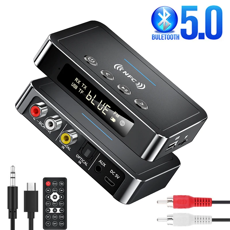 Adaptateur Bluetooth,M6 NFC Émetteur Récepteur Bluetooth 5.0, Mini  Transmetteur FM Bluetooth Jack 3-en-1 3.5mm AUX/RCA Adaptateur Audio  Bluetooth pour TV/PC/Voiture Audio 