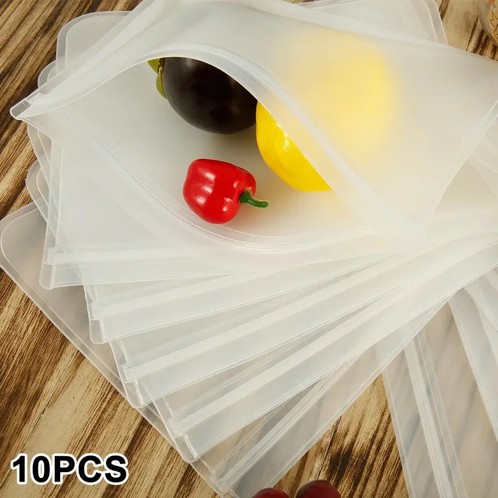 10pcs Thickened PEVA Food Bag Reusable Freezer Bags Food Storage Bags Ziplock Leakproof Fresh Snack Bag Grade Lunch