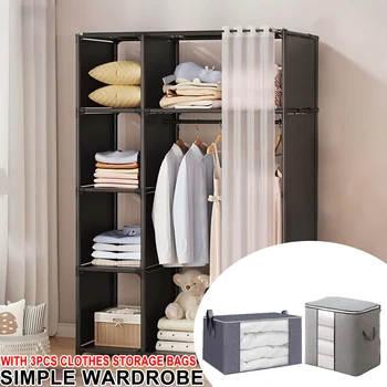 Armadio antipolvere Armadio in stoffa semplice con 3 borse pieghevoli per riporre i vestiti Contenitore per organizer per armadio per camera da letto 1