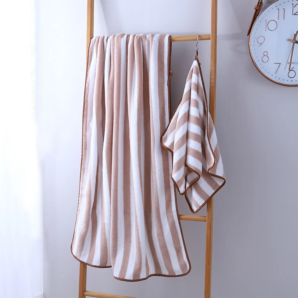 Bath Towel Coral Fleece Microfiber Striped Adult Household Textiles Bathroom Soft Woman Sauna Spa Absorbent Towel 35x75cm 5