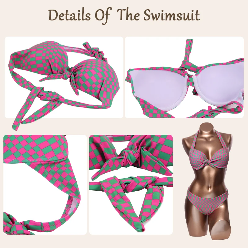 TATITIVS Grid Push Up Bikini Set for Women Halter Sexy Two Piece Swimsuit Brazilian Bathing Suits Self-tie Knot Swimwear Biquini