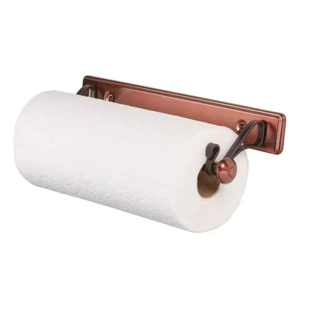 Wall Mounted Paper Towel Holder Kitchen Bathroom Laundry Room Mountable Towel Rack Organizer Rust Resistant Steel Design Bronze