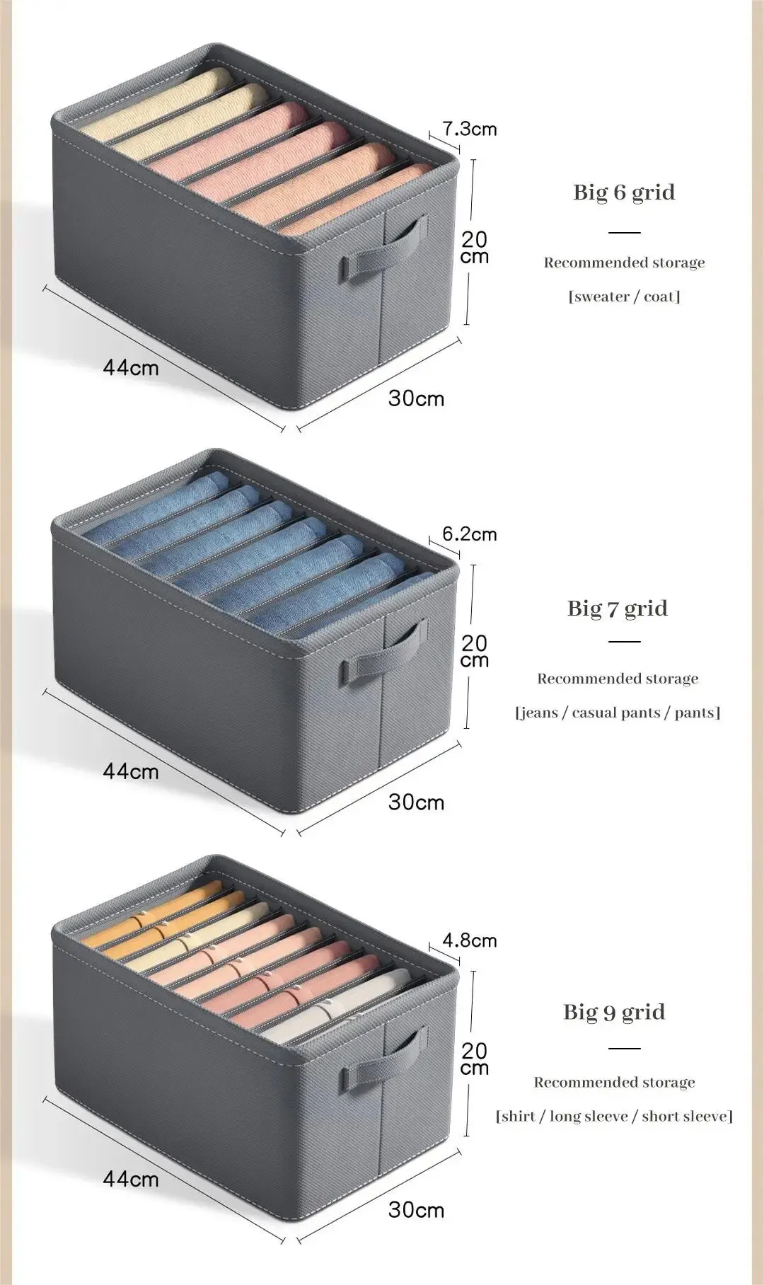 Description Picture 2 of item1pc Grey Nonwoven Fabric with Partition Clothing Storage Box Household Wardrobe Organization and Storage