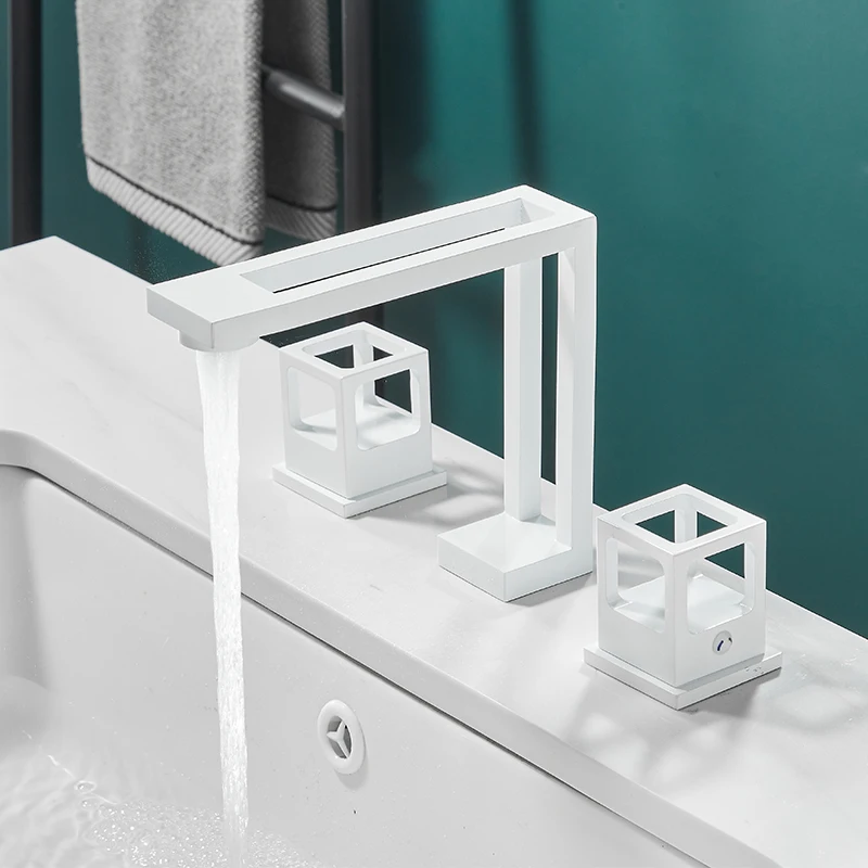 BAKALA Crystal Handles Basin Sink Faucet Hot Cold Mixer Deck Mounted Mixer Crane Bathroom Tub Faucet Three Holes 5