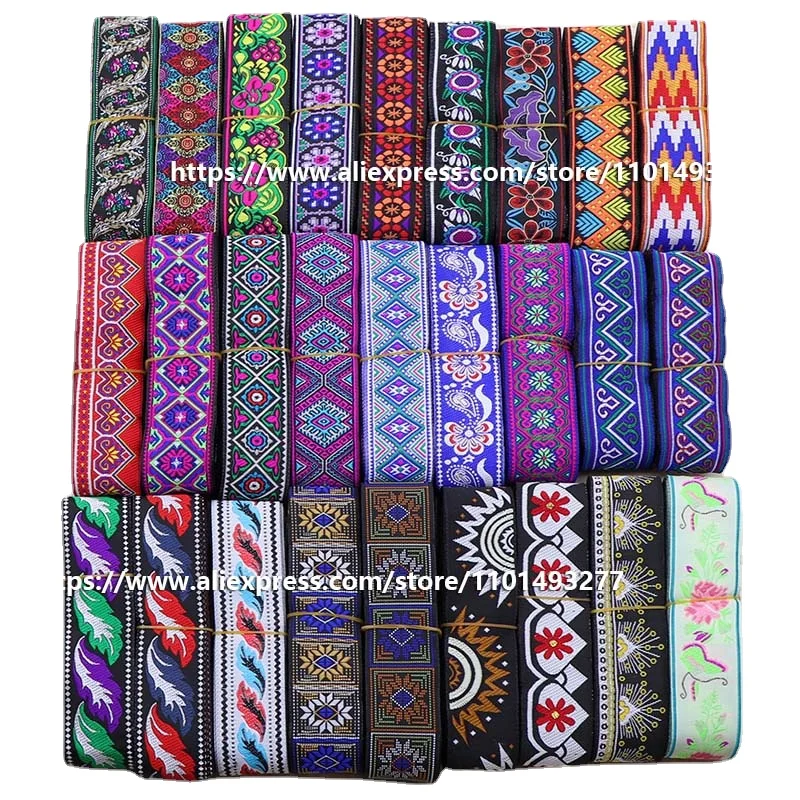 3.3cm 7 Yards Jacquard Ribbon Geometric Pattern Ethnic Lace Trim Embroidered Woven Webbing Tape For Clothing DIY Sewing Fabric