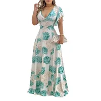 Women's XL-5XL Plus Size Hot selling V-neck elegant and casual printed long dress with large hem for women's clothing Women's - Image 4