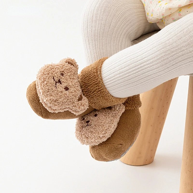 Cute Bear Baby Socks for Boys Girls Winter Soft Cotton Thicken Socks Anti Slip Babies Accessories for Newborn Toddler Sock Kids
