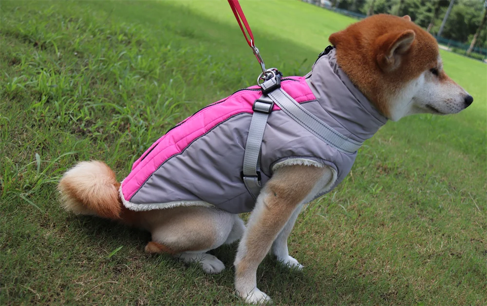 Winter Dog Jacket with Harness Waterproof Outdoor Pet Coat for Small Large Dogs Reflective Thicken Warm Dog Clothes Vest Jacket