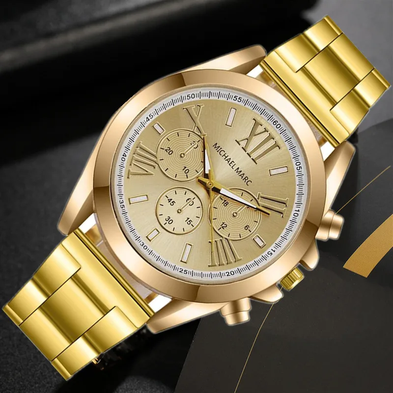 

Famous Brand Men Golden Stainless Steel Quartz Watch 2021 Fashion Business Wristwatch Male Casual Sports Clock Relogio Masculino