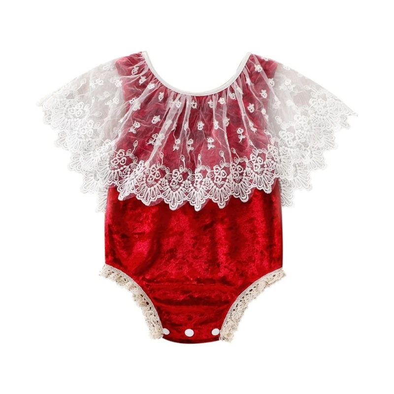 

Newborn Photo Props Lace Collar Jumpsuit Baby Photography Clothes Bodysuit Flannelette Romper Infant Costume