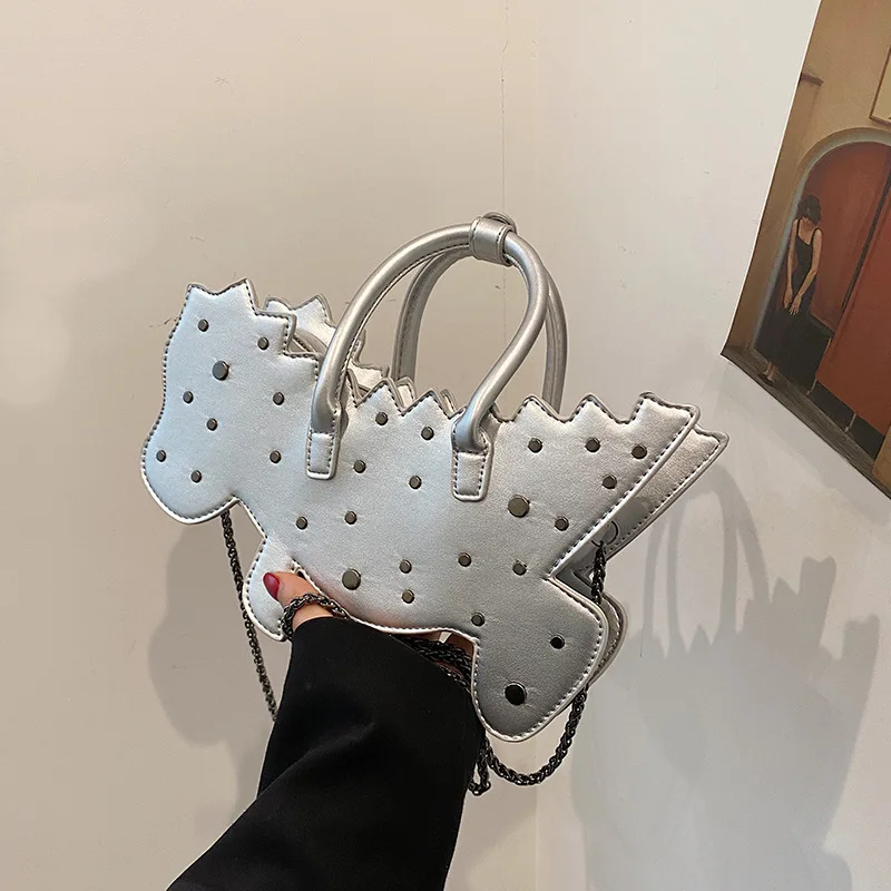 

Personalized Dinosaur Shape Cartoon Bag Pu Leather Chain Crossbody Shoulder Bag Girls Messenger Bags Small Clutch Shopping Tote