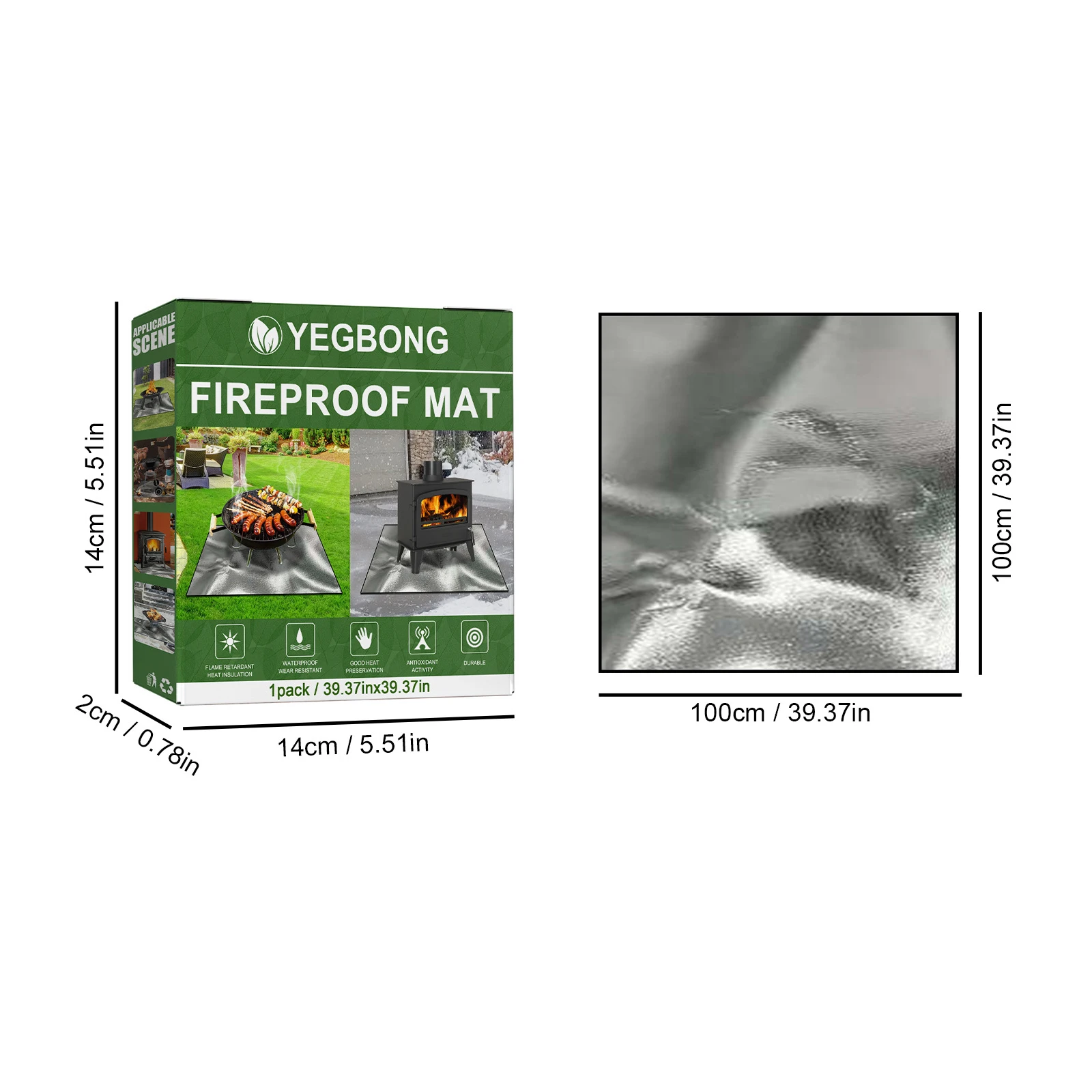 Square Grill Mat Square Grill Mat 39Inch 100cm Fireproof Mat for Under Fire Pit 3 Layers Fire Pit Resistant Outdoor BBQ Patio Lawn