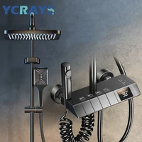 YCRAYS Grey Digital Display Thermostatic Shower Set Black Faucet Rainfall Bathtub Tap For Bathroom Accessories Hot Cold Mixer 1