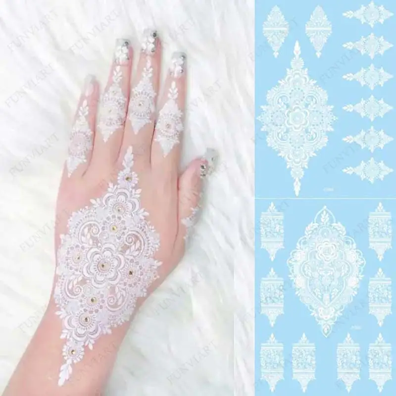 White Henna Tattoo Stickers for Hand Temporary Tattoos for Women Mehndi Women\'s Body Art Wedding Party Fake Tatoo