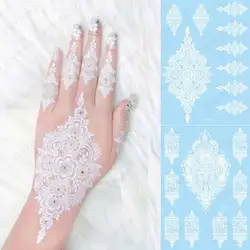 White Henna Tattoo Stickers for Hand Temporary Tattoos for Women Mehndi Women's Body Art Wedding Party Fake Tatoo