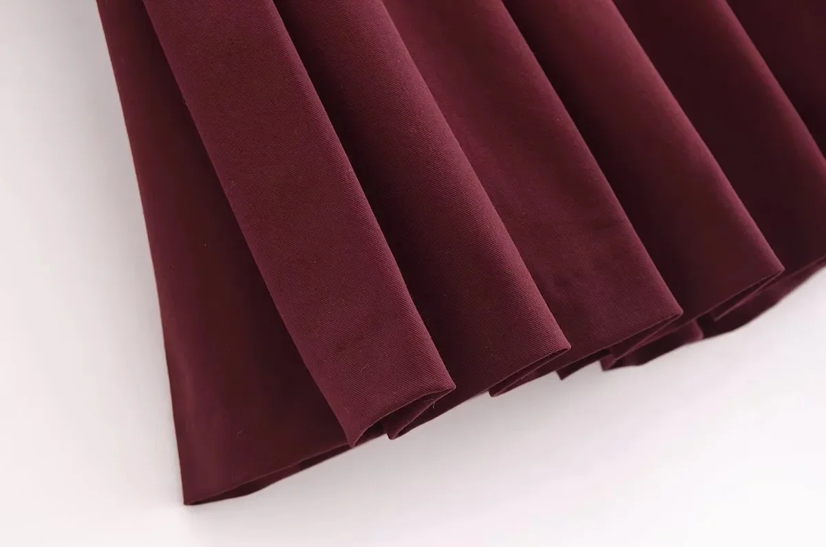 KONDALA Vintage Casual Chic Burgund Frauen Rock Solide Reißverschlüsse Kurzen Falten Rock Mode 2025, Herbst Y2K Mädchen Mini Rock – Detail 7
