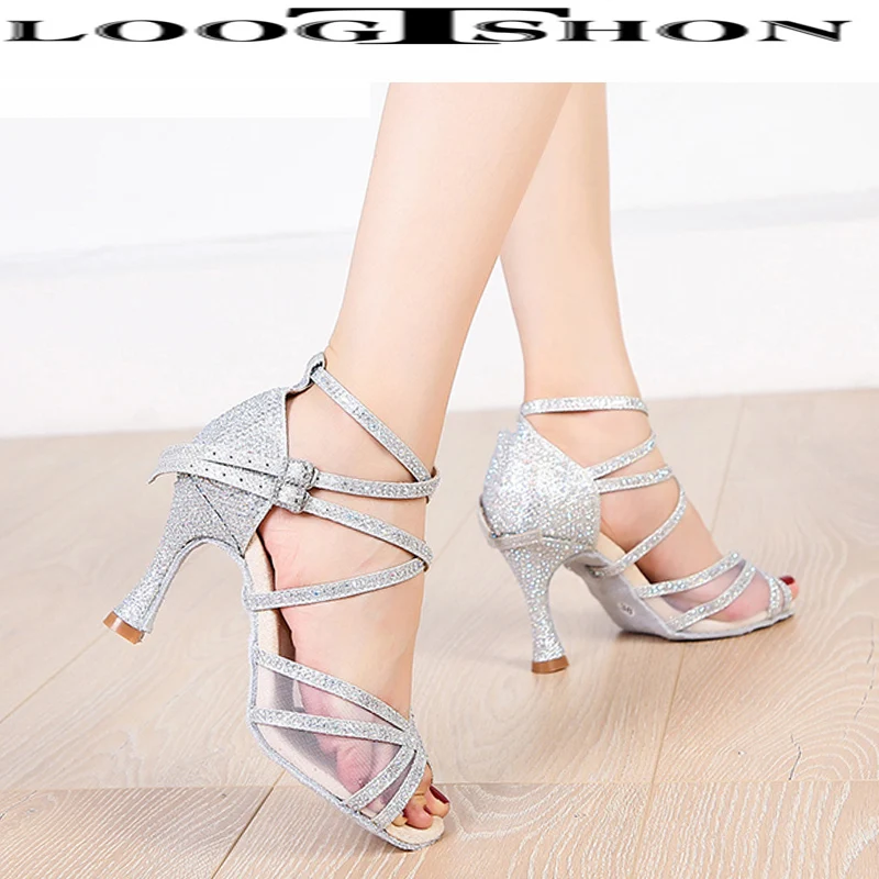 Loogtshon Dance Shoes for Women Ballroom Latin shoes Ladies Modern Tango Dancing Performance Shoes Salsa Sandals 7.5CM Heel