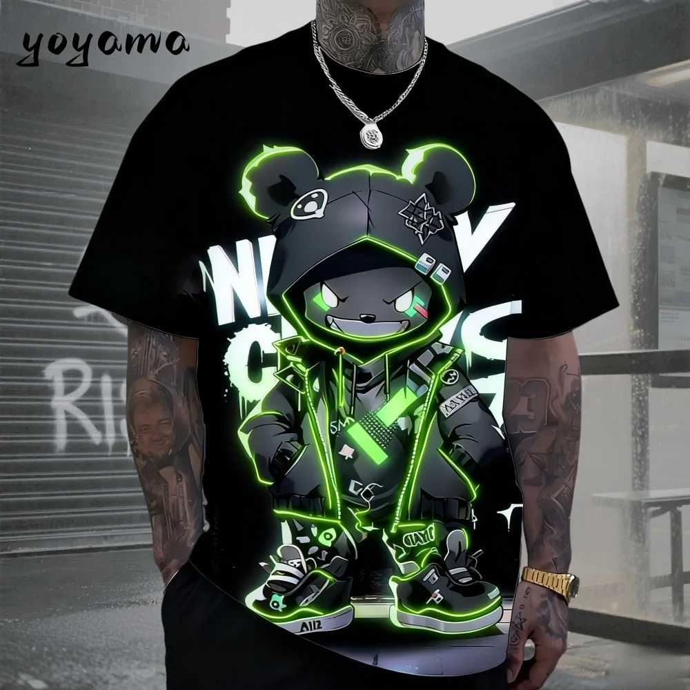 Summer Fun Retro Bear 3D-Druck-Herren-T-Shirt für lässige Streetwear, schnell trocknendes und atmungsaktives Sport-Kurzarmshirt