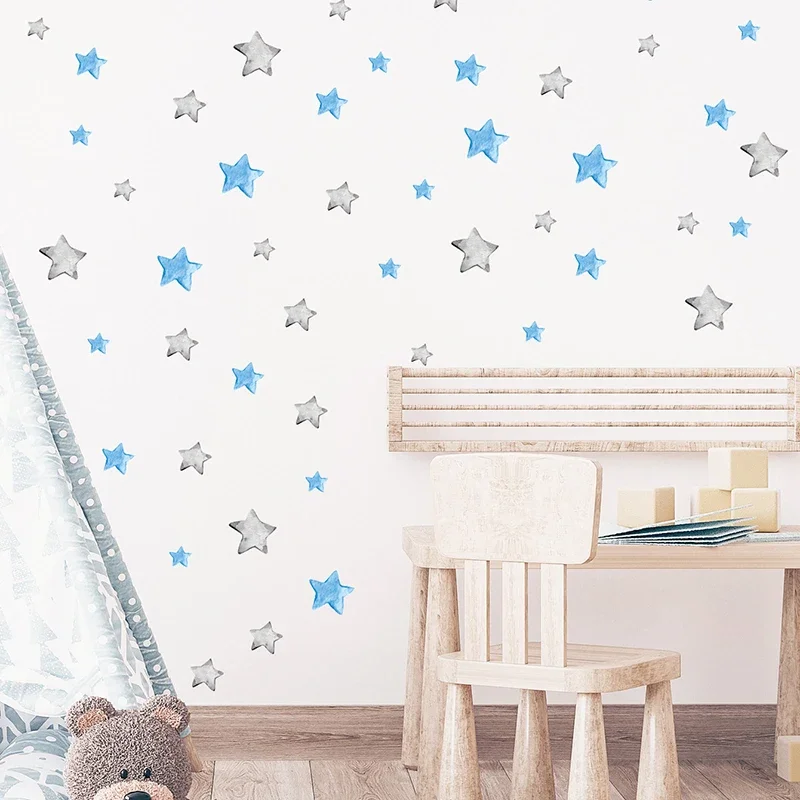 BRUP Watercolor 56 Dots Blue Grey Stars DIY Wall Stickers Kids Room Baby Room Bedroom Nursery Wall Decals Home Decoration
