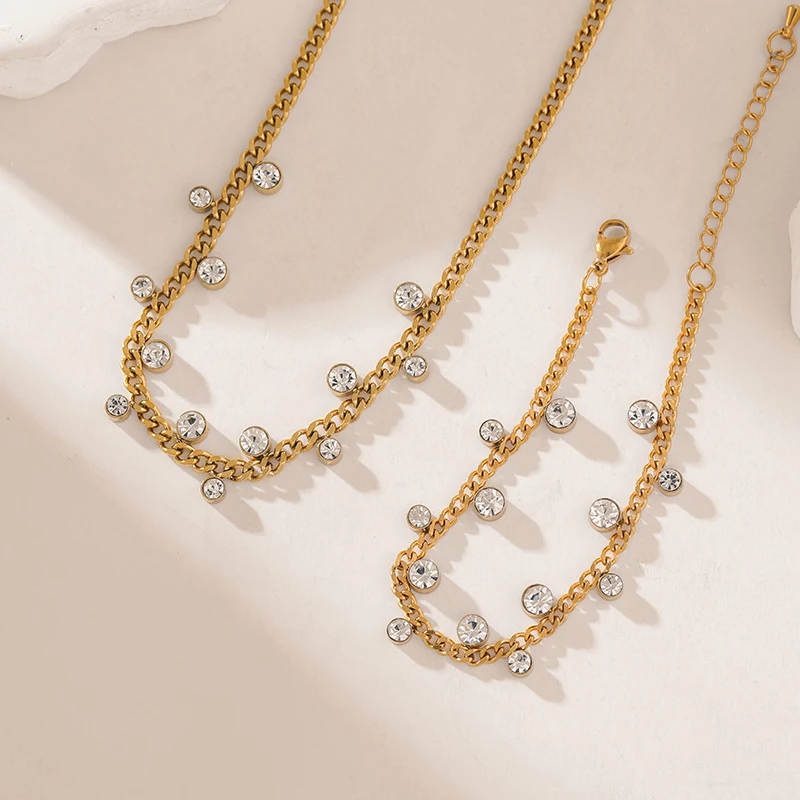 EILIECK-Conjunto feminino banhado a ouro, colar de zircão branco, pulseira para menina, moda luxo, presente de aniversário, aço inoxidável 316L