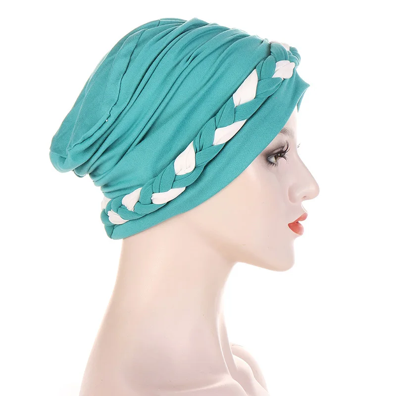 Women's Velvet Braid Headband Hat Color Blocking Muslim Headband Fashion Home Beauty Salon Hood Chemotherapy Hair Loss Hat 5