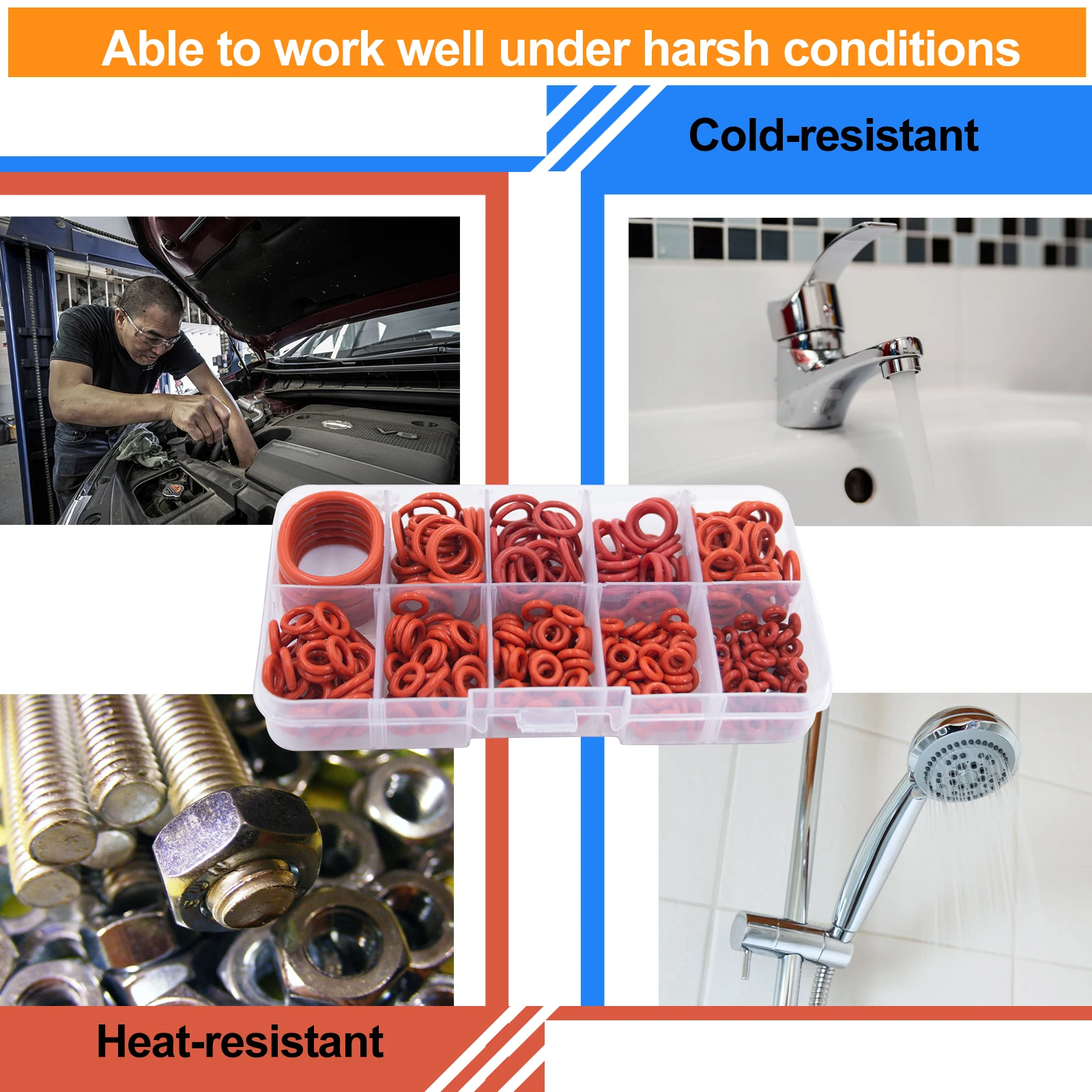 WELLHOME 351PCS Silicone O-Ring-Resist Oil and Heat Round Rubber Assortment Set for Auto, Plumbing and Faucet, 10 Different