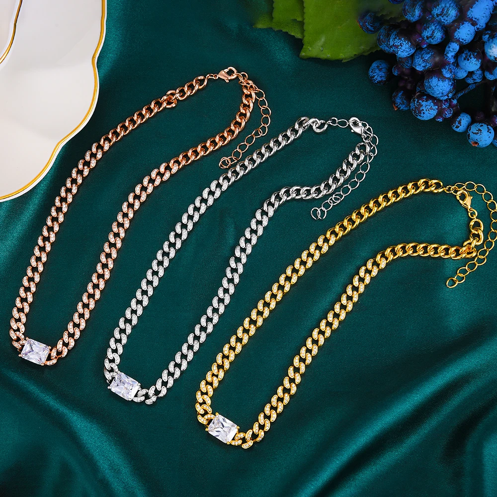 Siscathy Trend Cuban Chain Thick Chain Necklaces Zirconia Necklaces For Women Accessories On The Neck Party Jewelry Girl Gifts