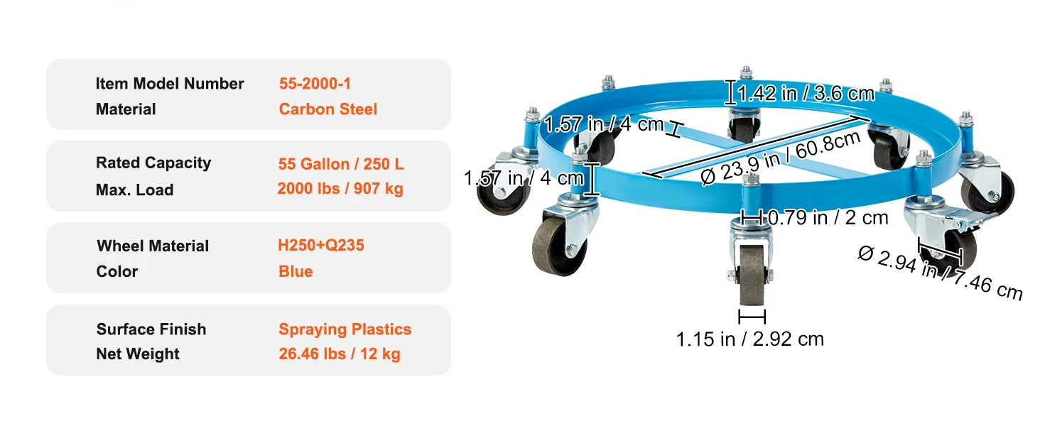 Swivel Drum Dolly For 55 Gallon Drums With Rotating Casters_voghion.com