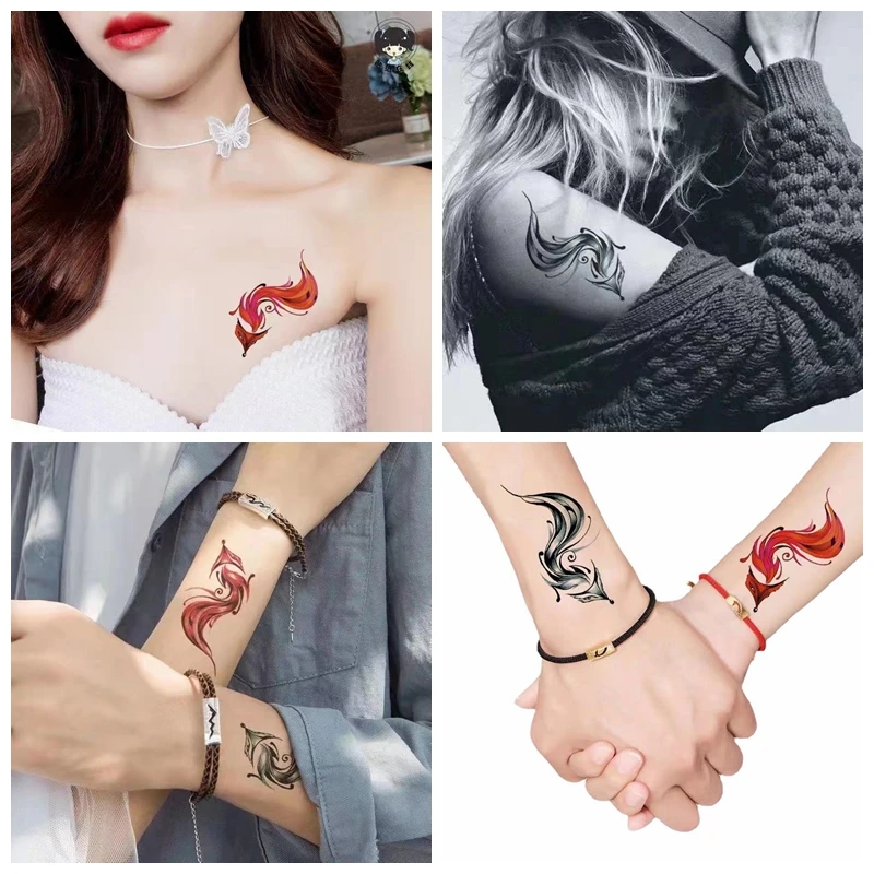 

10pc Tattoo Stickers Fox Couple Waterproof Female Tatouages Et Art Corporel Concealer Chest Wrist Ankle Temporary Faux Tatouage