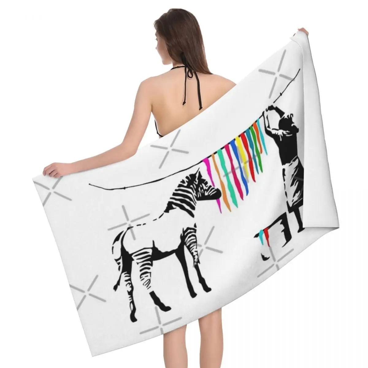 

Zebra Stripes Washing - Banksy Graffiti 80x130cm Bath Towel Brightly Printed For Bathroom For Party