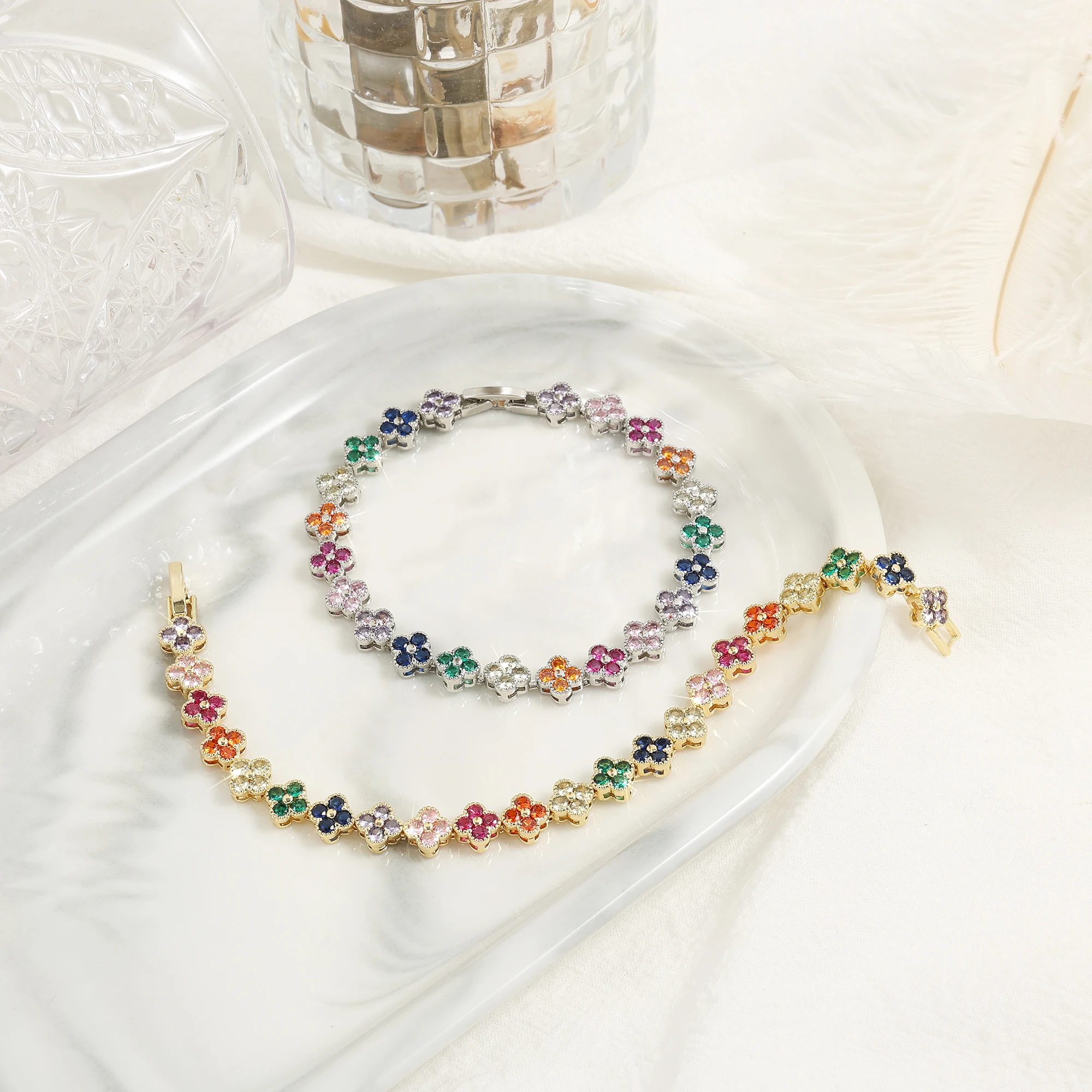 ZAKOL Korean Fashion Random Colorful Zircon Flower Plant Bracelets For Women Dopamine Girls Jewelry Party Accessories 4