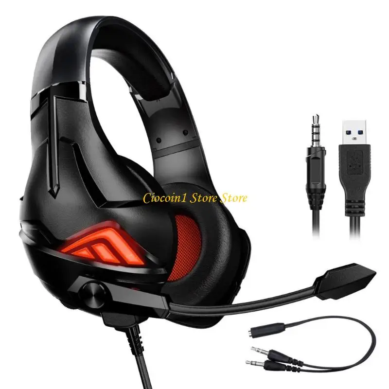 소음 제거 마이크가 장착된 A3PC 게임용 헤드셋 서라운드 사운드 PC용 LED 헤드폰 노트북 컴퓨터 액세서리