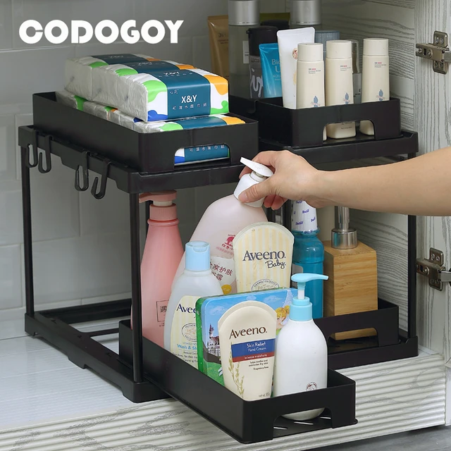 Organizadores de cocina,Organizador para debajo del fregadero, estante de  almacenamiento de 2 niveles, multiusos, para baño y cocina - AliExpress