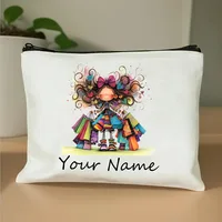 Testo de nom personnalisé, trousse de maquillage de dessin animé arc-en-ciel pour fille mignonne, organisateur de cosmétiques pour femmes, pochette Durable, trousse de toilette, trousse à crayons 3