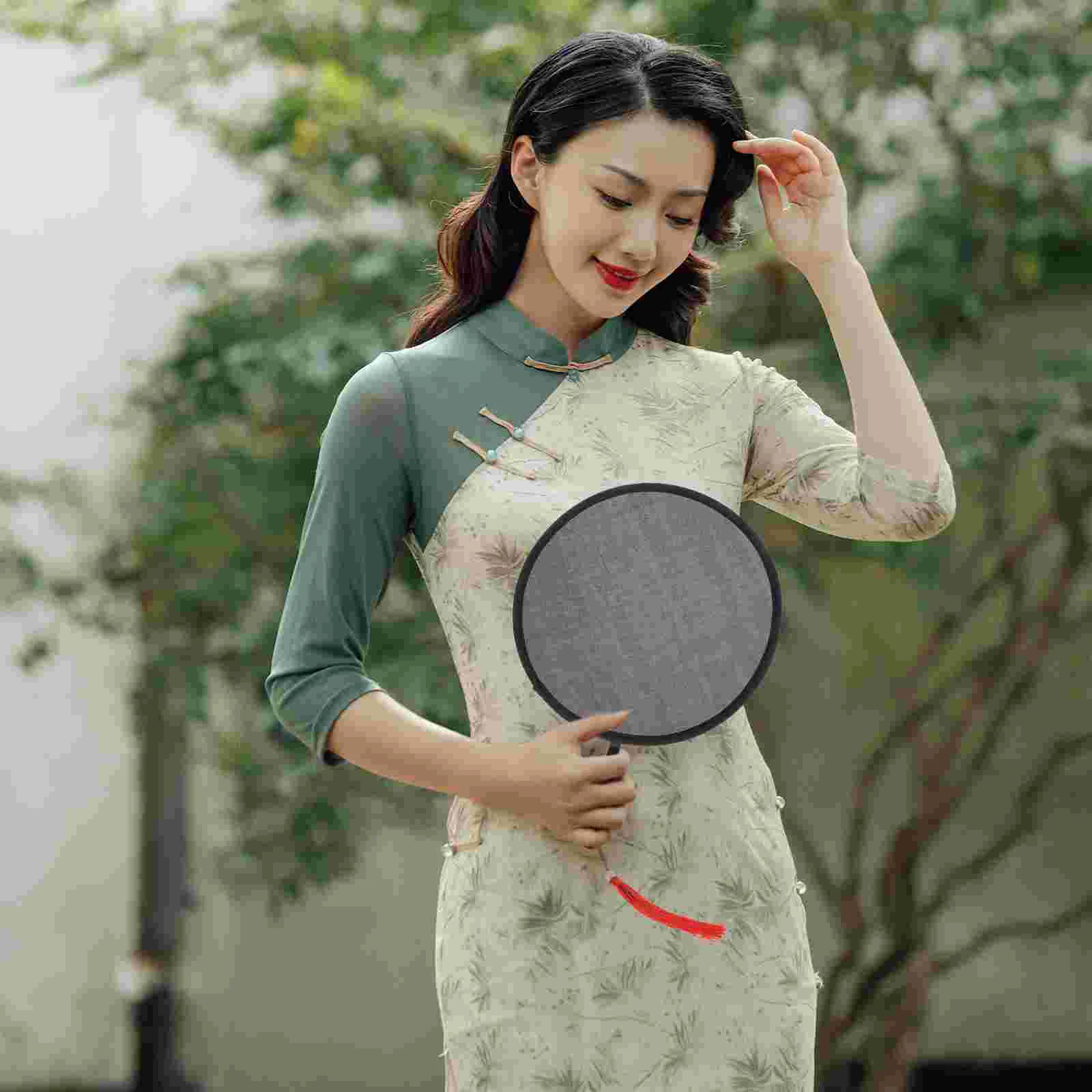 2 Pcs Black Folding Hand Fans Portable Decorative Dance Accessories Foldable Round Fans Handheld Mini Circular Home Decor