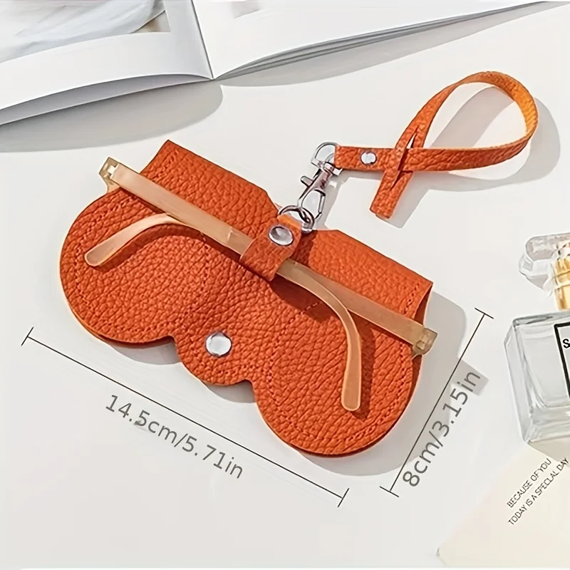 Glasses Case 1pc Cute PU Portable Eyewear Bag with Snap Closure Scratch-Resistant Travel Organizer Litchi Embossed