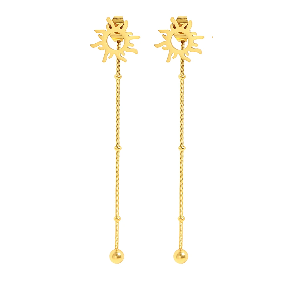 stud earrings long earrings Stainless Steel Classic Sun Totem Long Snake Beads Chain Stud Earrings For Women Jewelry Fashion Popular Friend Gifts