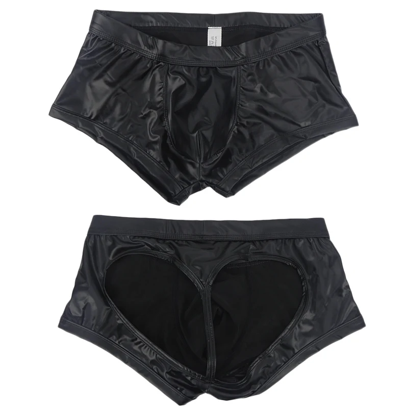Men's Sexy PU Open Buttocks Boxers U Convex Big Bag T Back men underwear Breathable G-String Faux Leather Open Back Hip Panties