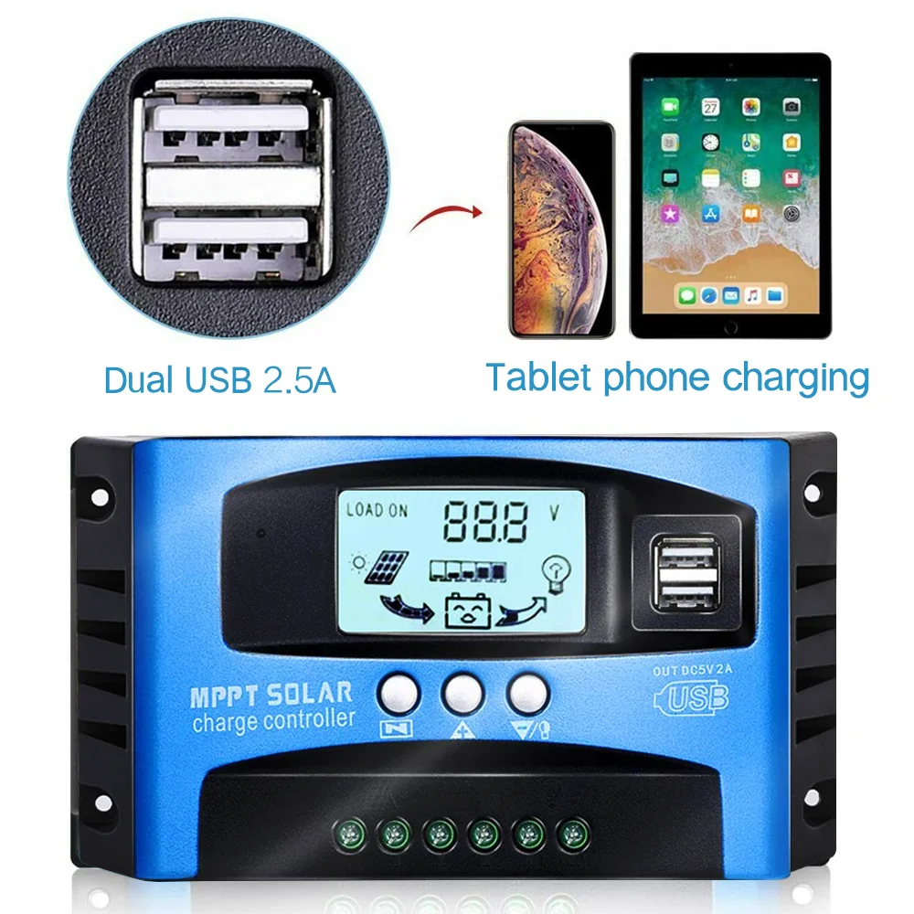 Solar Panel Regulator Charge Controller 12V/24V Auto Focus Tracking MPPT USB - 3