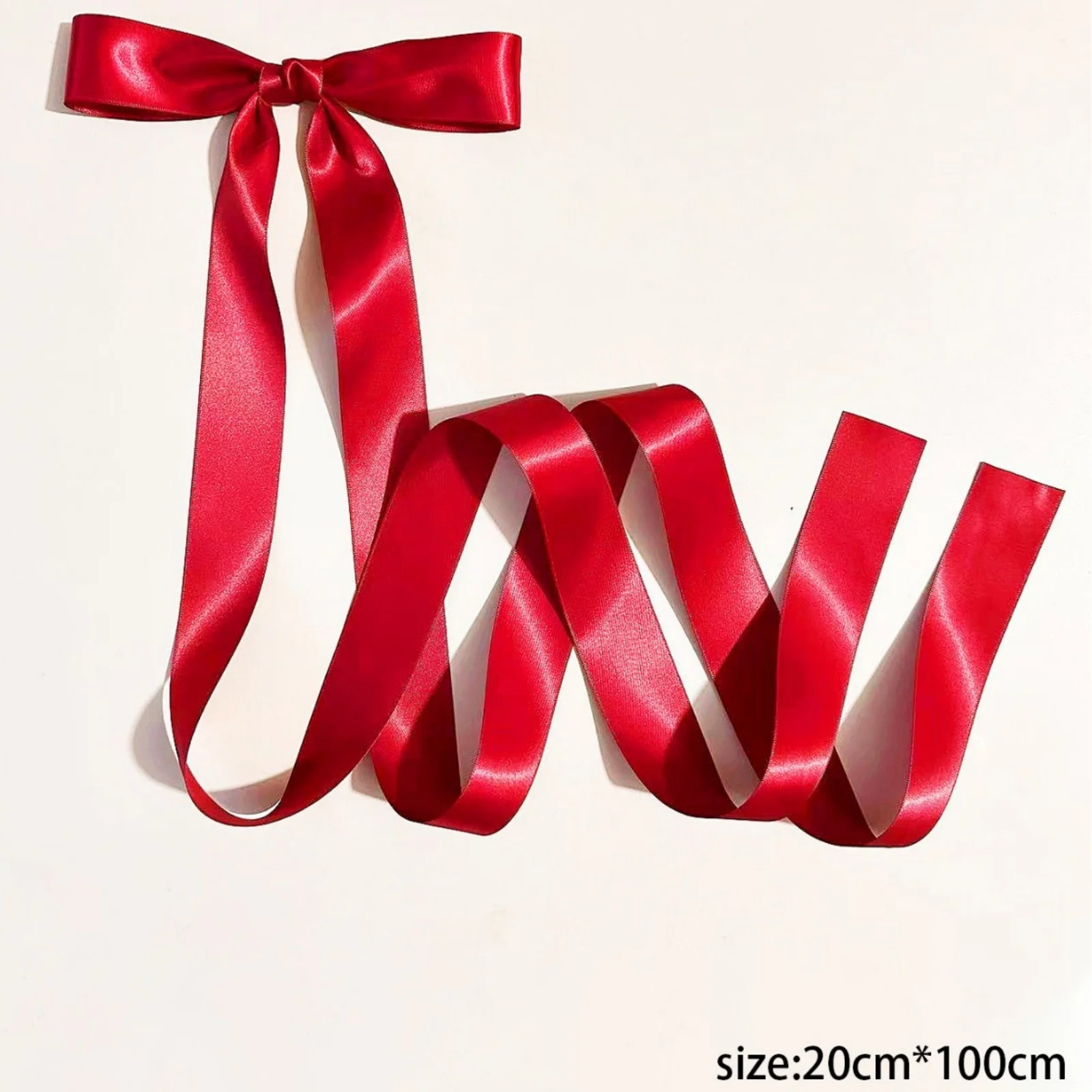 1PC Red Satin Bow Hair Ribbon, Long Tie Hair Accessory, Stylish School Style Hair Decor, Trendy Daily Outfit Matching Ribbon