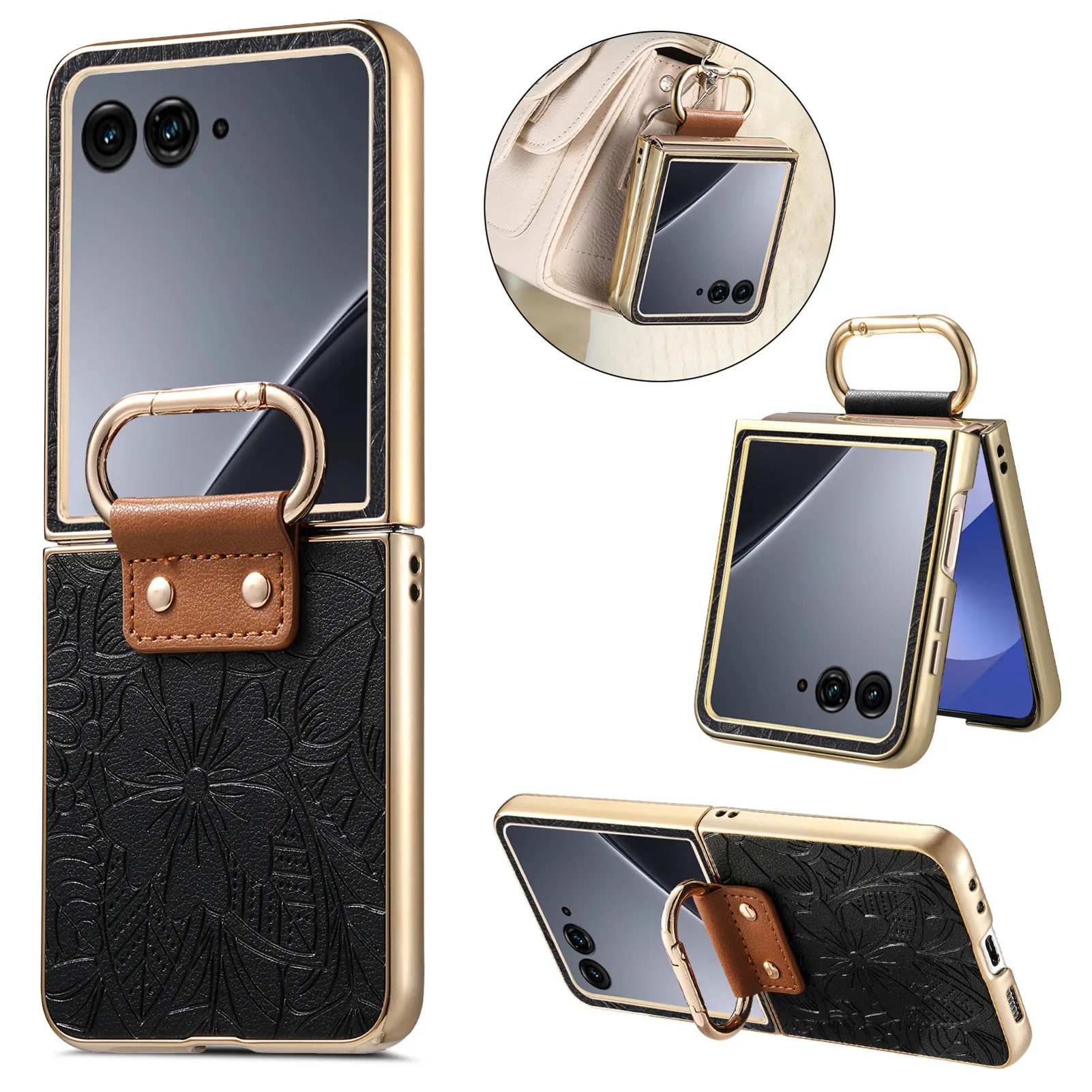Elegant Embossed Flower Leather Case with Ring Holder - Comfortable Grip and Shockproof Slim Cover