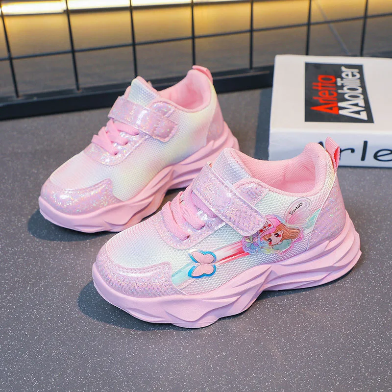 Girls Lovely Pink Cartoon Sneaker Children Lightweight Spring Mesh LED Luminous Sports Shoes Winter Warm Light UP Shoes running shoes sneakers shoes walking sneakers