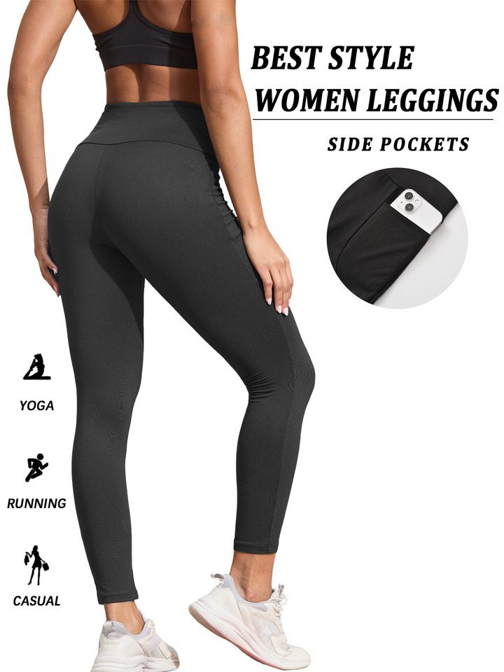 Super Soft Sports Leggings With Pockets For Women High Waisted Workout Yoga Running Push Up Gym Fitness Tight Pants Women's